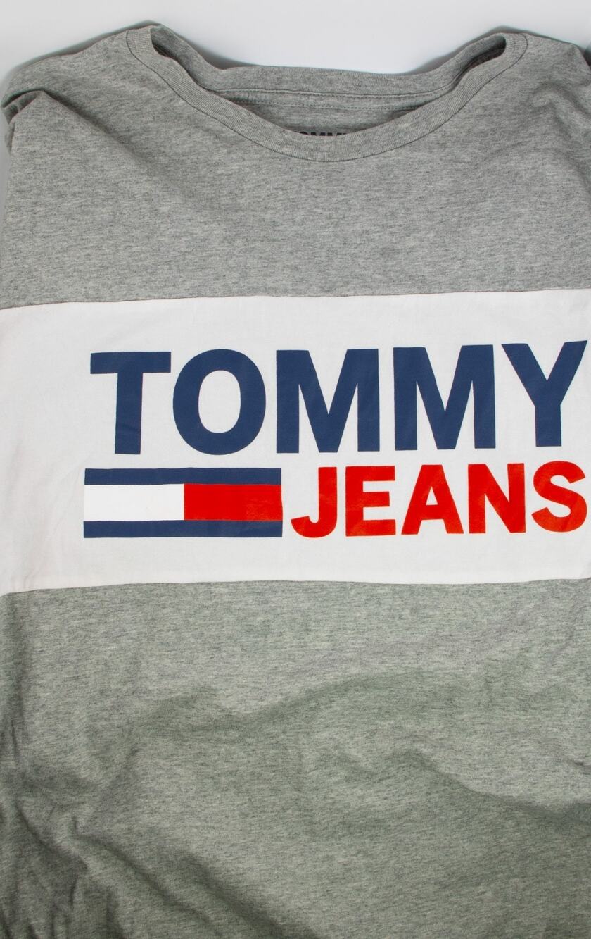 Tommy Jeans T-Shirt Mens XXL Gray White Colorblock Big Logo Short Sleeve